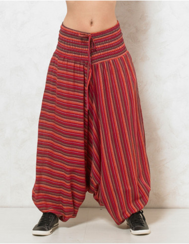 Elastic striped cotton harem pants