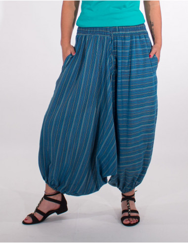 Elastic striped cotton harem pants