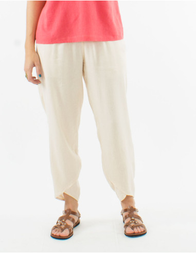 54% linen 46% viscose pants with 2 pockets and elastic belt